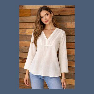 NWT GAP Boho Peasant White Blouse Lace Trim Tunic Top Long Sleeve V-Neck Women’s